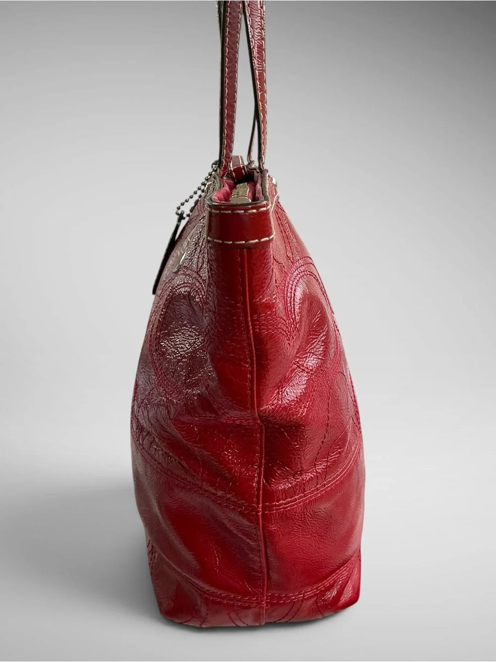 Coach Peyton Patent Leather F15142 Red Signature C Stitched Shoulder Tote Bag